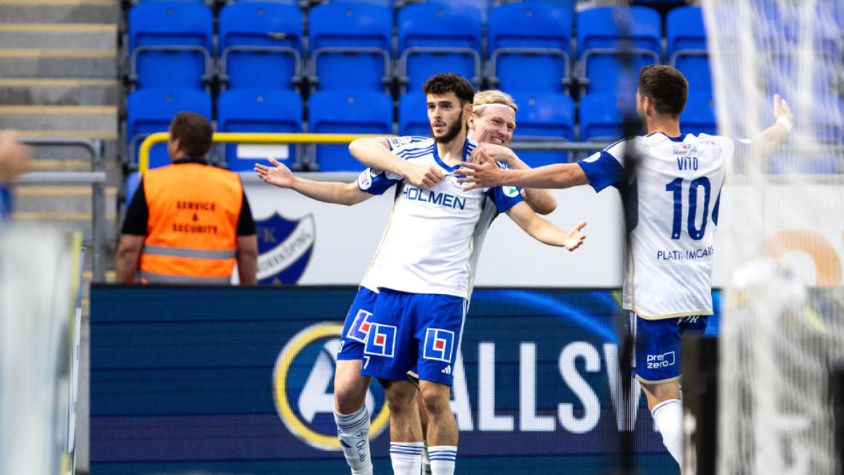 Laorent Shabani celebrant un gol a les files del Norrköping.